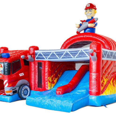 Hüpfburg Feuerwehr Doubleslide mit Rutsche mieten